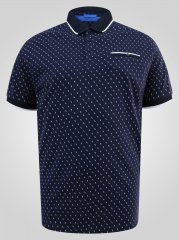 D555 Reid AOP Polo With Jacquard Collar, Pocket And Cuffs Tamsiai mėlyna
