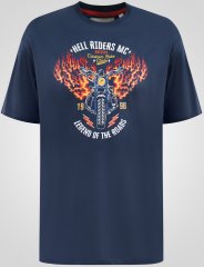 D555 Hockney Motorbike With Flame Wings Printed T-shirt Navy