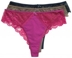 Ulla Popken 848522 Stringai su nėriniais 3 vnt. Tamsiai violetinė