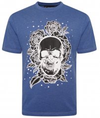 Kam Jeans 5704 Skull Rose Print Tee Blue Marl