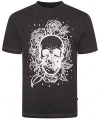 Kam Jeans 5704 Skull Rose Print Tee Charcoal