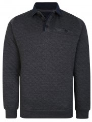 Kam Jeans 7050 Quilted Jersey Sweater 1/4 Button Up Charcoal