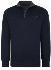 Kam Jeans 7050 Quilted Jersey Sweater 1/4 Button Up Navy