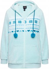 Ulla Popken Plush Alpine Striped Motif Loungewear Hoodie Baby Blue