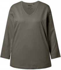 Ulla Popken Back To Basics V-Neck Relaxed Fit Cotton Tee Olive