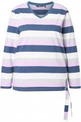 Ulla Popken Striped Knotted Hem Long Sleeve Tee Lavender