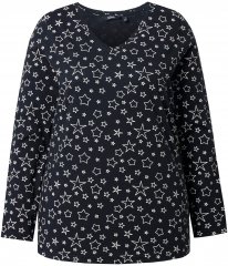 Ulla Popken Allover Printed Long Sleeve Tee Black