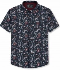 Kam Jeans 6387 Floral Print Short Sleeve Shirt Navy