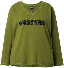 Ulla Popken Inspire Lettering V-Neck Sweatshirt Blooming Bay