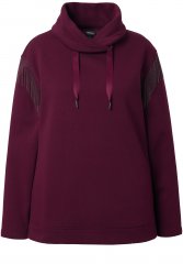 Ulla Popken Chain Fringe Smooth Fleece Sweatshirt Dark Wine Red