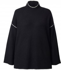Ulla Popken Decorative Seam Contrast Color Sweater Black