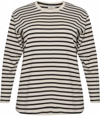 Kaffe Curve Winni Ilgomis rankovėmis Marškinėliai Antikinė balta/Juoda juosta