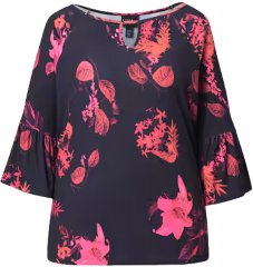 Ulla Popken Botanical Print Cold Shoulder Top Black
