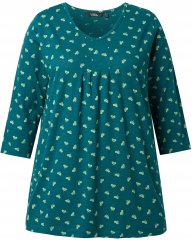 Ulla Popken Flower Print 3/4 Sleeve Tee Teal Green