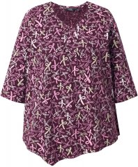 Ulla Popken Ribbon Print 3/4 Sleeve Asymmetric Tee Plum