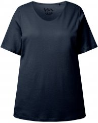 Ulla Popken Double Layer Rounded V-Neck Slim Fit Tee Navy Blue