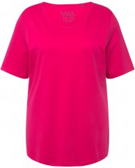 Ulla Popken Double Layer Rounded V-Neck Slim Fit Tee Magenta Pink