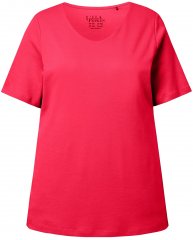 Ulla Popken Double Layer Rounded V-Neck Slim Fit Tee Red