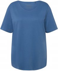 Ulla Popken Double Layer Rounded V-Neck Slim Fit Tee Denim Blue