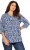 Ulla Popken Floral 3/4 Sleeve V-Neck A-Line Tee Blue - Marškinėliai - 