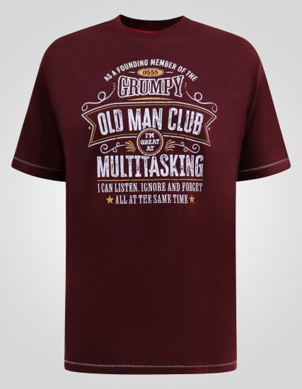 D555 Baldwin Grumpy Old Man Club Print Crew Neck T-shirt Burgundy/ Black Twist - Marškinėliai - Marškinėliai - 2XL-14XL