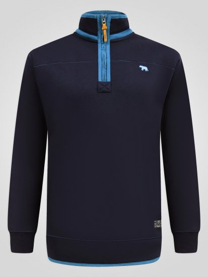 D555 Conway 2 1/4 Zip Neck Fleece Sweatshirt With Bear Logo Tamsiai mėlyna - Megztiniai ir džemperiai - Megztiniai ir Džemperiai - 2XL-14XL