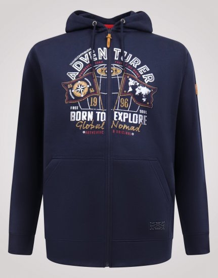 D555 Hector Adventurer Printed Zip Through Hoody Tamsiai mėlyna - Megztiniai ir džemperiai - Megztiniai ir Džemperiai - 2XL-14XL