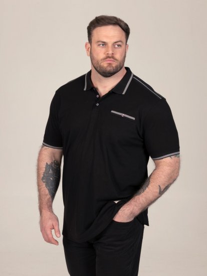 D555 Potts Jersey Polo With Jacquard Collar & Cuffs Juoda - Polo marškinėliai - Polo marškinėliai - 2XL-8XL