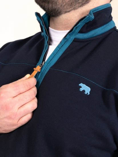 D555 Conway 2 1/4 Zip Neck Fleece Sweatshirt With Bear Logo Tamsiai mėlyna - Megztiniai ir džemperiai - Megztiniai ir Džemperiai - 2XL-14XL