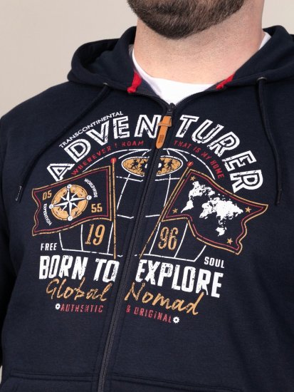 D555 Hector Adventurer Printed Zip Through Hoody Tamsiai mėlyna - Megztiniai ir džemperiai - Megztiniai ir Džemperiai - 2XL-14XL