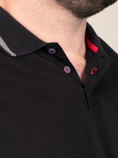 D555 Potts Jersey Polo With Jacquard Collar & Cuffs Juoda - Polo marškinėliai - Polo marškinėliai - 2XL-8XL