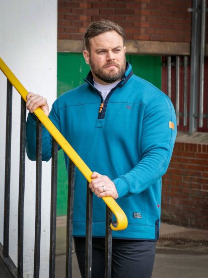 D555 Conway 1 1/4 Zip Neck Fleece Sweatshirt With Bear Logo Teal - Megztiniai ir džemperiai - Megztiniai ir Džemperiai - 2XL-14XL