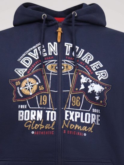 D555 Hector Adventurer Printed Zip Through Hoody Tamsiai mėlyna - Megztiniai ir džemperiai - Megztiniai ir Džemperiai - 2XL-14XL