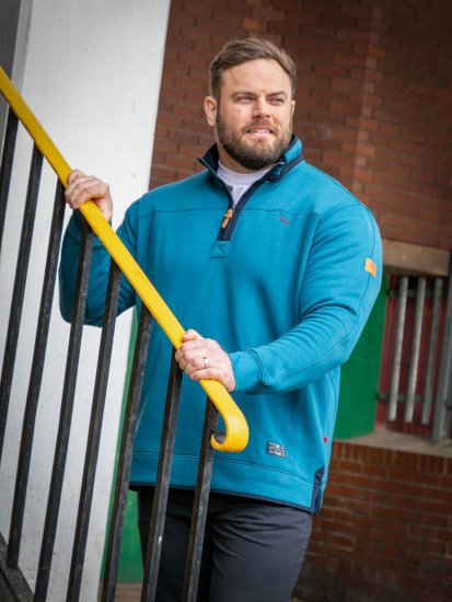 D555 Conway 1 1/4 Zip Neck Fleece Sweatshirt With Bear Logo Teal - Megztiniai ir džemperiai - Megztiniai ir Džemperiai - 2XL-14XL