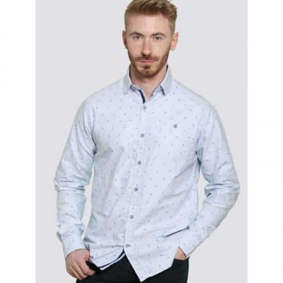 D555 Addington Printed Oxford Shirt Blue - Marškiniai - Marškiniai - 2XL-8XL
