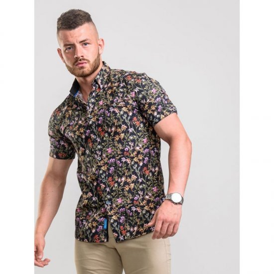 D555 Emmet Floral Shirt Black - Marškiniai - Marškiniai - 2XL-8XL