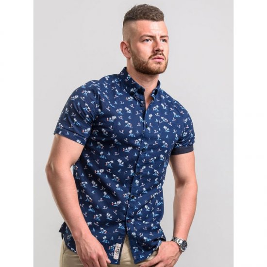 D555 Davian Hawaii Shirt Navy - Marškiniai - Marškiniai - 2XL-8XL