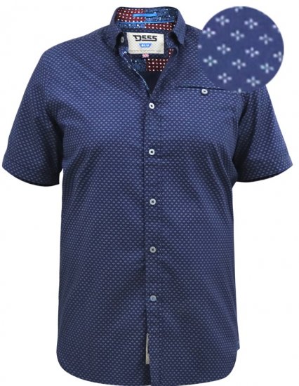 D555 Telford S/S Micro Ao Print Shirt Navy - Marškiniai - Marškiniai - 2XL-8XL