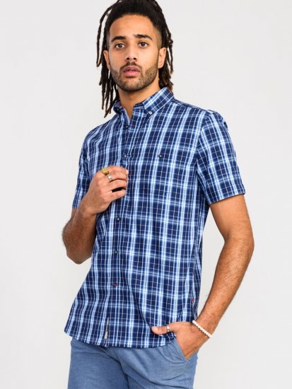 D555 Walcot Check Button Down Collar S/S Shirt Navy - Marškiniai - Marškiniai - 2XL-8XL