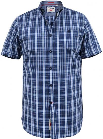 D555 Walcot Check Button Down Collar S/S Shirt Navy - Marškiniai - Marškiniai - 2XL-8XL