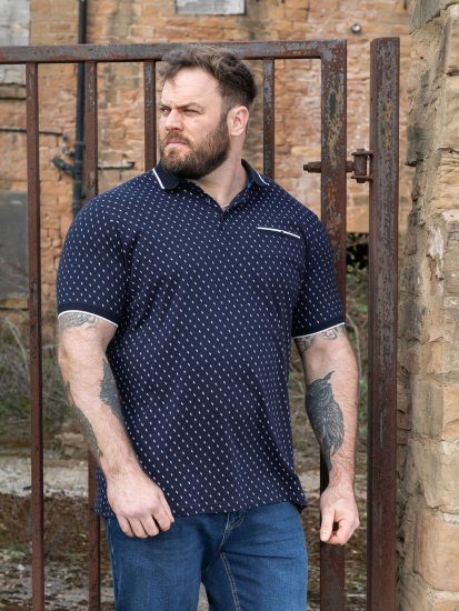 D555 Reid AOP Polo With Jacquard Collar, Pocket And Cuffs Tamsiai mėlyna - Polo marškinėliai - Polo marškinėliai - 2XL-8XL
