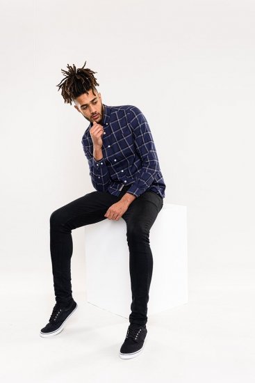 D555 Townsville Check Button Down Collar Shirt Navy - Marškiniai - Marškiniai - 2XL-8XL