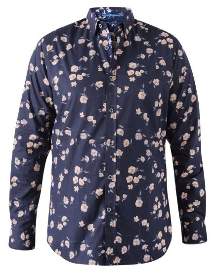 D555 Rooksey Floral Print Shirt Navy - Didelių dydžių drabužiai - Didelių dydžių rūbai vyrams