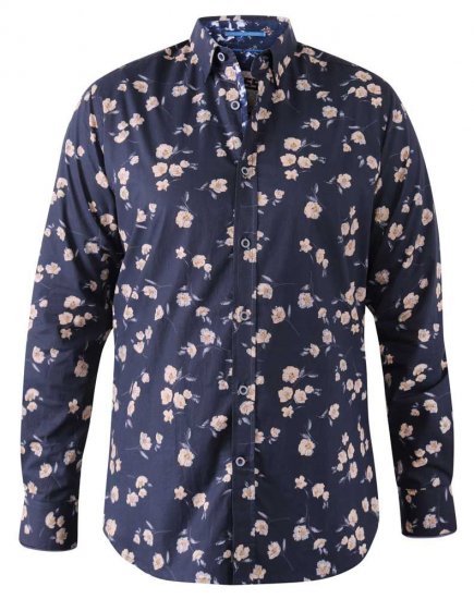 D555 Rooksey Floral Print Shirt Navy - Marškiniai - Marškiniai - 2XL-8XL