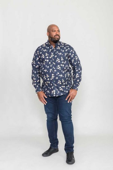 D555 Rooksey Floral Print Shirt Navy - Marškiniai - Marškiniai - 2XL-8XL