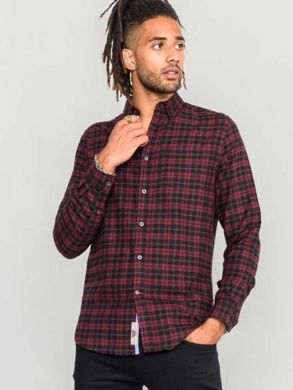 D555 Holton Dark Red Checked Flannel Shirt - Marškiniai - Marškiniai - 2XL-8XL