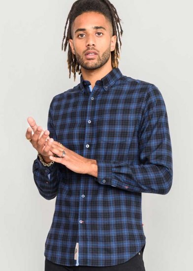 D555 Dovercourt Flannel Check Shirt Blue and Black - Marškiniai - Marškiniai - 2XL-8XL