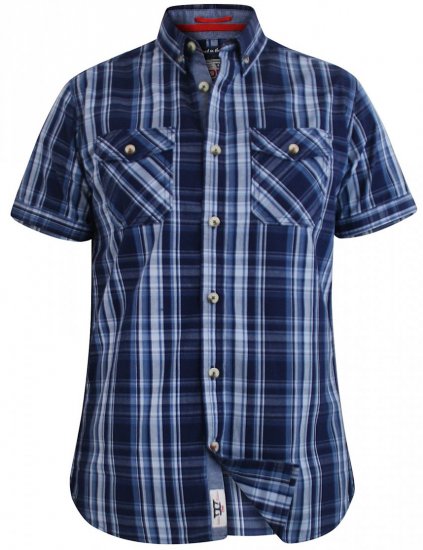 D555 Safford Short Sleeve Navy Check Shirt - Marškiniai - Marškiniai - 2XL-8XL