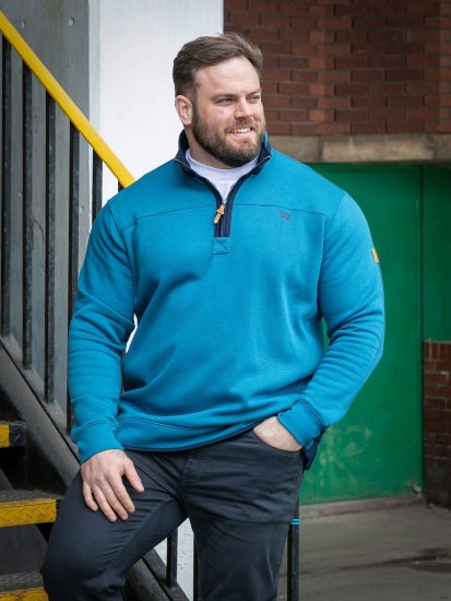 D555 Conway 1 1/4 Zip Neck Fleece Sweatshirt With Bear Logo Teal - Megztiniai ir džemperiai - Megztiniai ir Džemperiai - 2XL-14XL