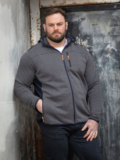 D555 Conrad Detachable Hood Bonded Fleece Zip Through Hoody TALL Tamsiai mėlyna - TALL džemperiai - TALL džemperiai aukštiems vyrams